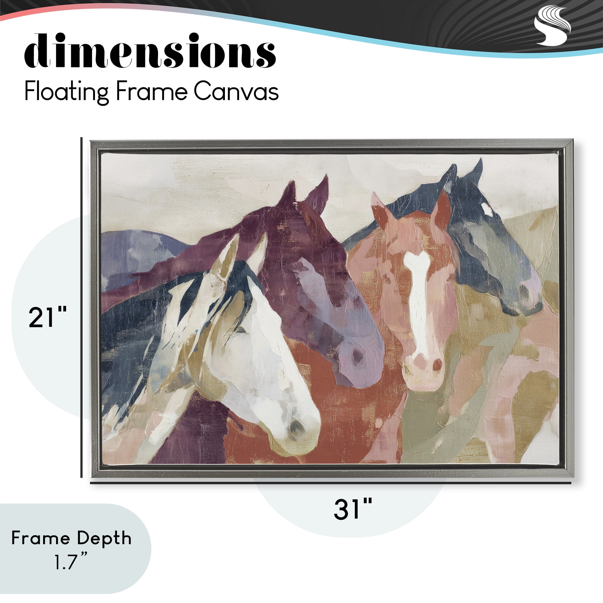 Stupell Industries Calm Horses Abstraction Gray Framed Floater Canvas Wall Art, design by Chromatic Storm Studio