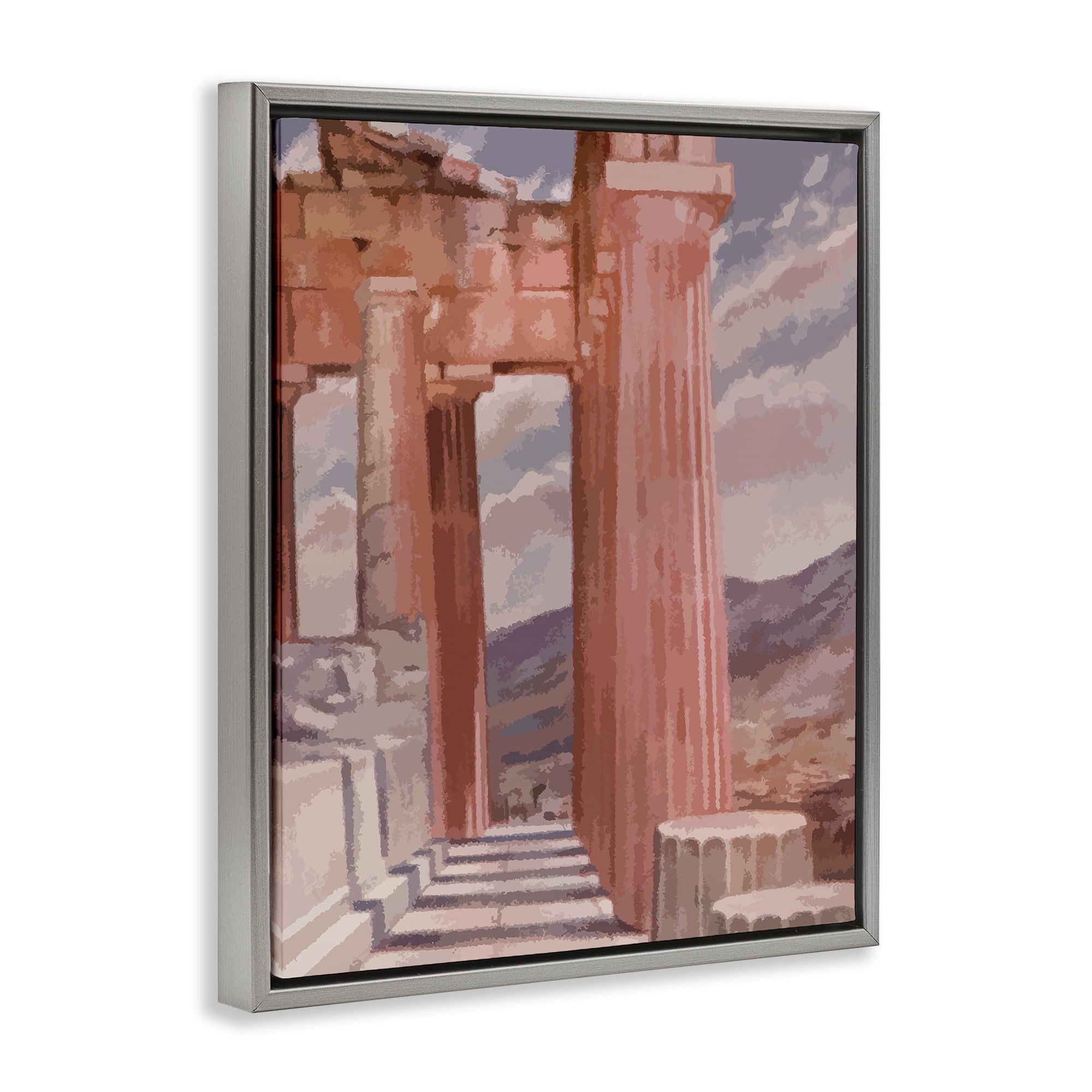 Stupell Industries Greek Architecture View Buildings & Architecture Painting Gray Floater Framed Canvas Art Print Wall Art, 17 x 21