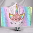 thumbnail image 1 of Manta de unicornio arcoíris para niñas, suave y cálida manta de lana con capucha para niños y adultos (50 x 60 pulgadas) JAMW Sencillez, 1 of 4
