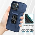 thumbnail image 3 of ELEHOLD for iPhone 14 Heavy Duty Case Shockproof Anti-Scratch with Built-in Magnetic Rotation Ring Holder Stand Case,Rugged Non-Slip Slide Lens Protector Hard Case Cover, blue, 3 of 8