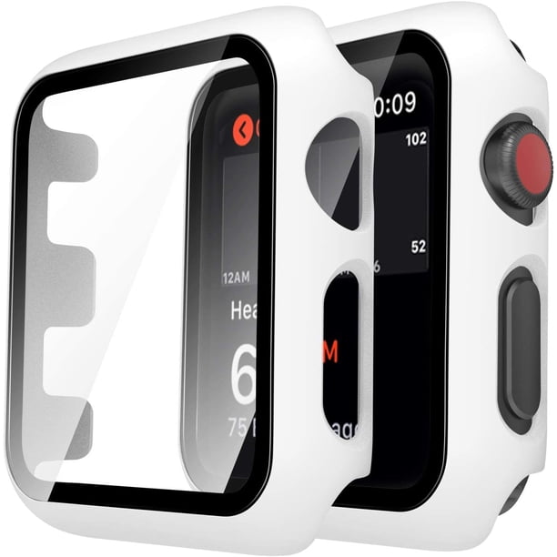 TAURI Paquete de 2 Estuches Rígidos Compatibles con Apple Watch Series 3/2/1 42mm Protector de Pantalla de Vidrio Templado 9H Incorporado Parachoques Delgado Cubierta Protectora Completa Sensible al T