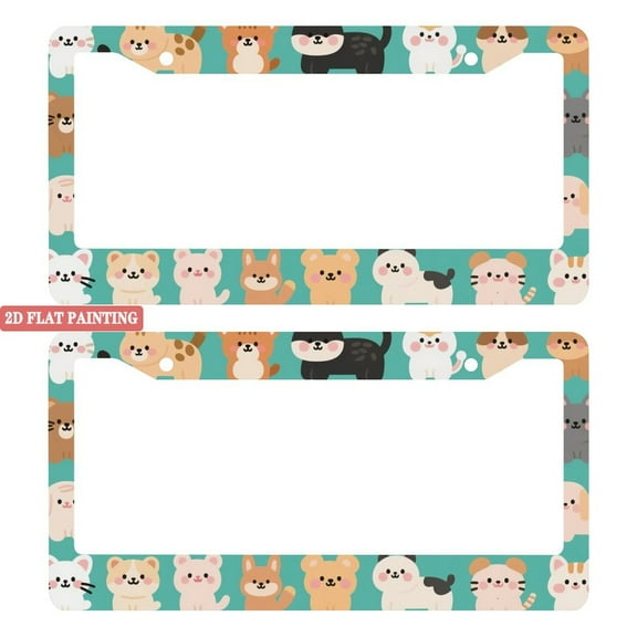 2PC Cartoon Cat and Dog License Plate Frames with Mounting Accessories 6.3x12.2inch(16x31cm)