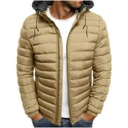 Zpanxa Mens Winter Coats Men's Solid Color Hooded Jacket Cotton Padded Jacket Fashion Cotton Padded Jacket Men's Warm Cotton Padded Jacket