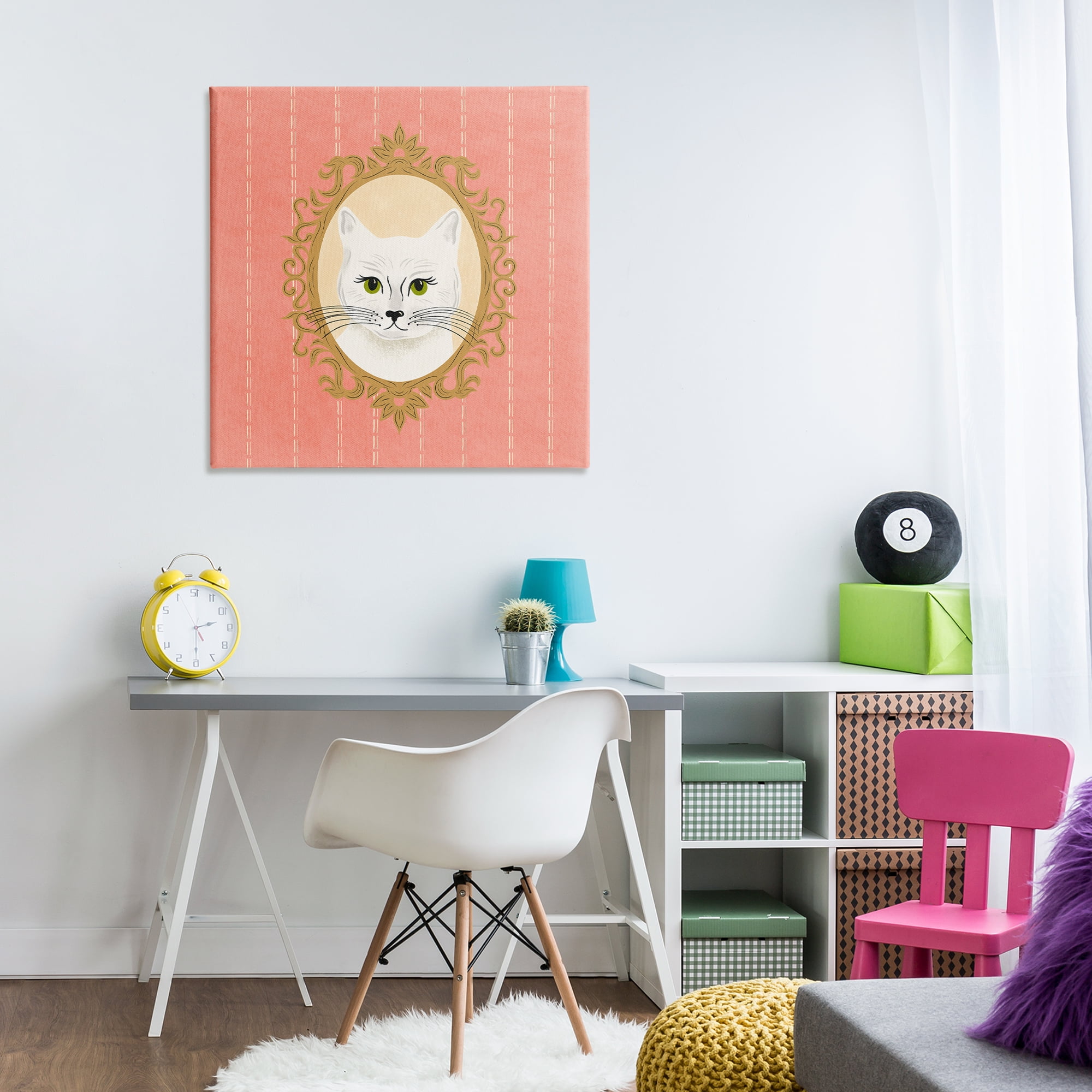 Stupell Industries White Cat Portrait Animals Painting Wrapped Canvas Art Print Wall Art, 30 x 30