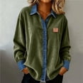 thumbnail image 2 of MVRLSH Blouses For Women Dressy Casual Women Casual Corduroy Denim Patchwork Jacket Long Sleeve Turndown Collar Distressed Jean Coat Green S-Xxl, 2 of 6