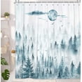 thumbnail image 2 of Rustic Forest Shower Curtain, Nature Foggy Woodland Tree Cyan Waterproof Fabric Bathroom Curtains, Fantasy Fog Magic Winter Tree Bathroom Shower Curtain with 12PCS Hooks, 70X85IN, 2 of 5