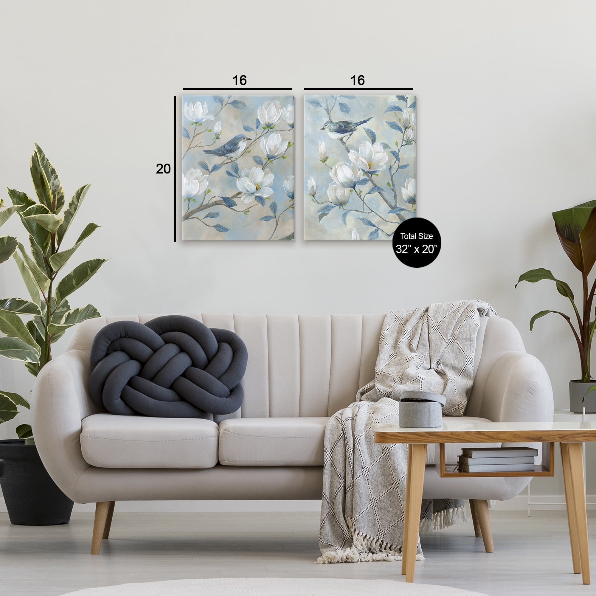 Stupell Industries Blue Birds in Magnolia Tree 2 Piece Canvas Wall Art Set, design by Nan