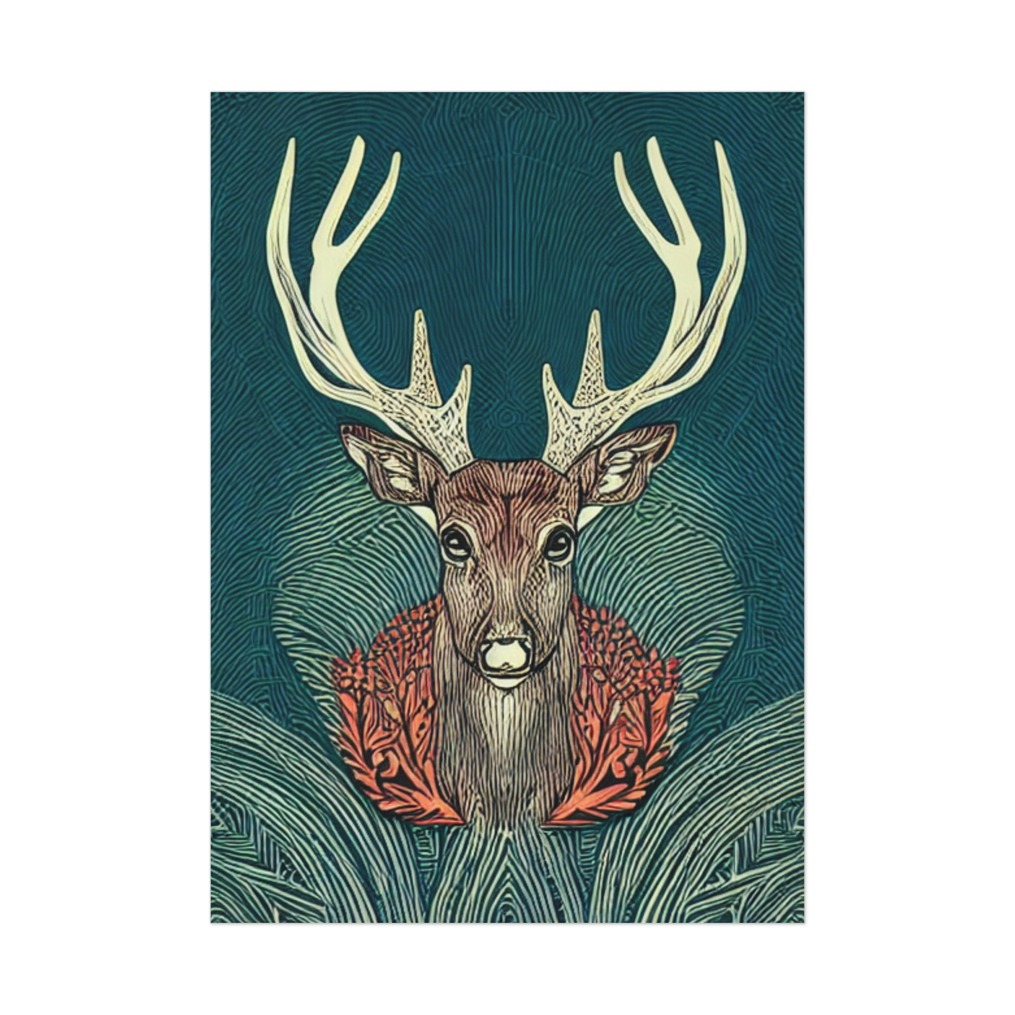 Auroraheidialis Uncoated Posters Deer Colored Woodcut