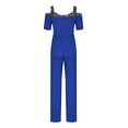 thumbnail image 5 of ZZwxWA Summer Women Jumpsuits V-neck Women's Fashion Loose Straight Cold Shoulder Jumpsuits High Waist Pleated Plus Size Overalls Wide Leg Rompers Solid Bib, 5 of 7