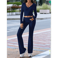 thumbnail image 6 of Women'S Workout 2 Piece Lounge Sets Long Sleeve Tops Foldover Flare Pants Casual Outfits Tracksuit Navy Blue XS, 6 of 7