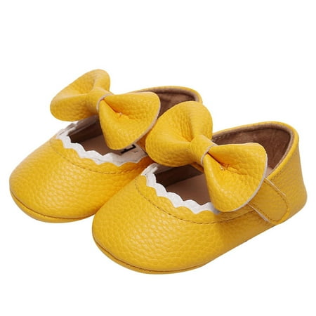 

nsendm Girls Single Shoes Ruffles Bowknot First Walkers Shoes Toddler Sandals Princess Shoes Running Shoe 6 5 Shoes Yellow 0 Months