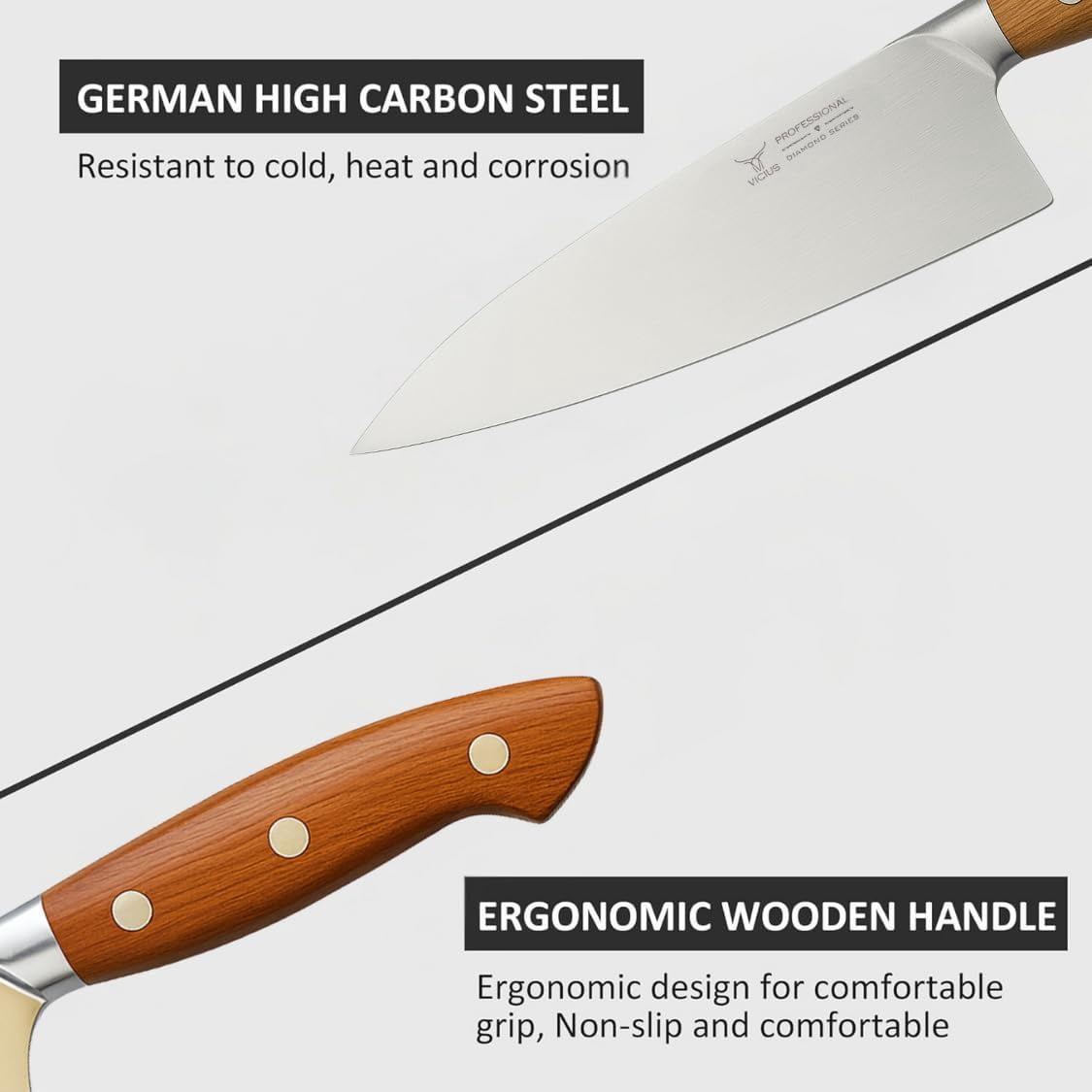 8-Inch Chef Knife, German 1.4116 Stainless Steel Blade, Red Wood Handle, Professional Kitchen Knife for Slicing, Chopping & Dicing, Gift Box