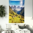 thumbnail image 3 of Scenery Decor Tapestry, Village View with Lined Mountain Peaks and Meadow Northern European Alps Art, Wall Hanging for Bedroom Living Room Dorm Decor, 40W X 60L Inches, Grey Green, by Ambesonne, 3 of 5