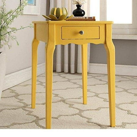 Shaped Accent - ModHaus Living Modern Country Style Wood Accent Nightstand End Sofa Side Table Rectangle Shaped with Storage Drawer - Includes Pen (Yellow)
