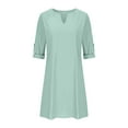 thumbnail image 5 of Ashirexll Casual Dresses for Women, Casual Plus Size Solid Color Dress V Neck Long Sleeve with Button Summer Dress Mint Green L, 5 of 8