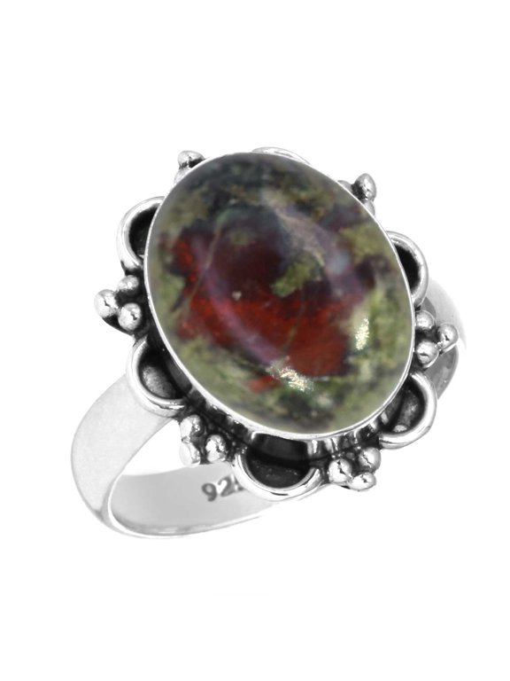 925 Sterling Silver Women Jewelry Natural Dragon Blood Jasper Ring