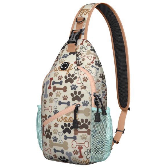 Sac à Dos en Bandoulière Illustration de Chien Drôle pour Femmes Hommes, Sac à Bandoulière Motif Chiot Dessin Animé avec Empreinte de Patte, Sac de Jour pour Randonnée et Voyage