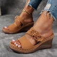 thumbnail image 2 of Rokment Womens Flower Wedges Dress Slippers Sandals 2026 Beach Summer Fashion Casual Boho Leather Platform Chunky High Heels Floral Slip on Slides for Woman Brown Size 8.5, 2 of 6