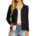 thumbnail image 2 of Women's Lightweight Button Down Cardigan Sweater, V Neck Scalloped Trim Slim Fit Long Sleeve Knit, 2 of 6