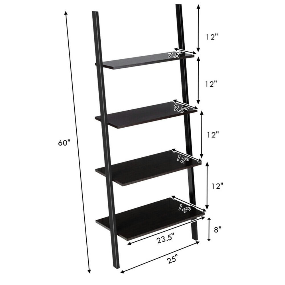 Demi Bonn 4-Tier Industrial Leaning Wall Bookshelf, Display Rack for Plants and Books, Black