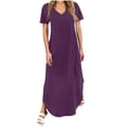 thumbnail image 3 of Meichang Women's Dresses Summer V Neck Short Sleeve Maxi Dress Vacation Beach Sundresses Casual Solid Loose Fit Party Wedding Guest Dress, 3 of 7