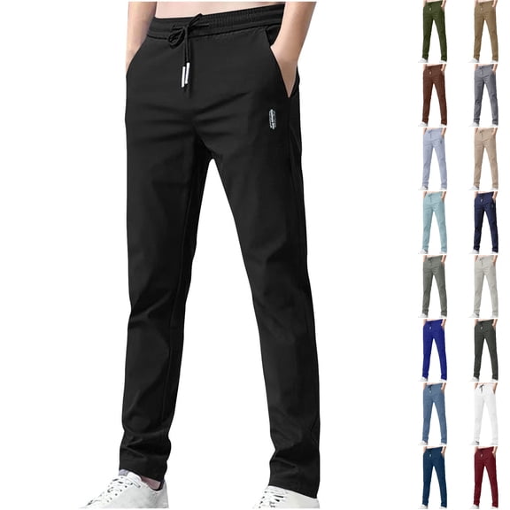 Dezsed Slim Stretch Golf Pants Men Summer Quick Dry Lightweight Comfort Casual Pants Classic Drawstring Trousers with Pockets Black M