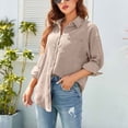 thumbnail image 4 of <p>Turn Down Collar Shirt, Casual Elegant Button Closure Blouse Loose Pure Color Soft Fashionable Pocket  For Lady For Dating</p>, 4 of 6
