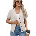 thumbnail image 3 of Womens Summer Tops 2025 Waffle Knit Button Down Shirts Casual V Neck Short Sleeve Shacket Jacket Dressy Blouses M, 3 of 9