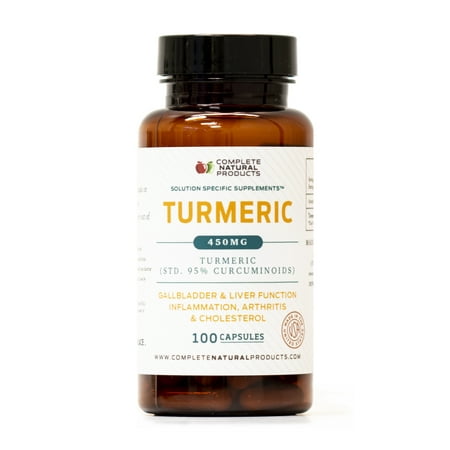 Pure Turmeric Curcumin Root Powder Capsules Supplement - 100 Capsules 450mg Pills Joints & Inflammation Raw