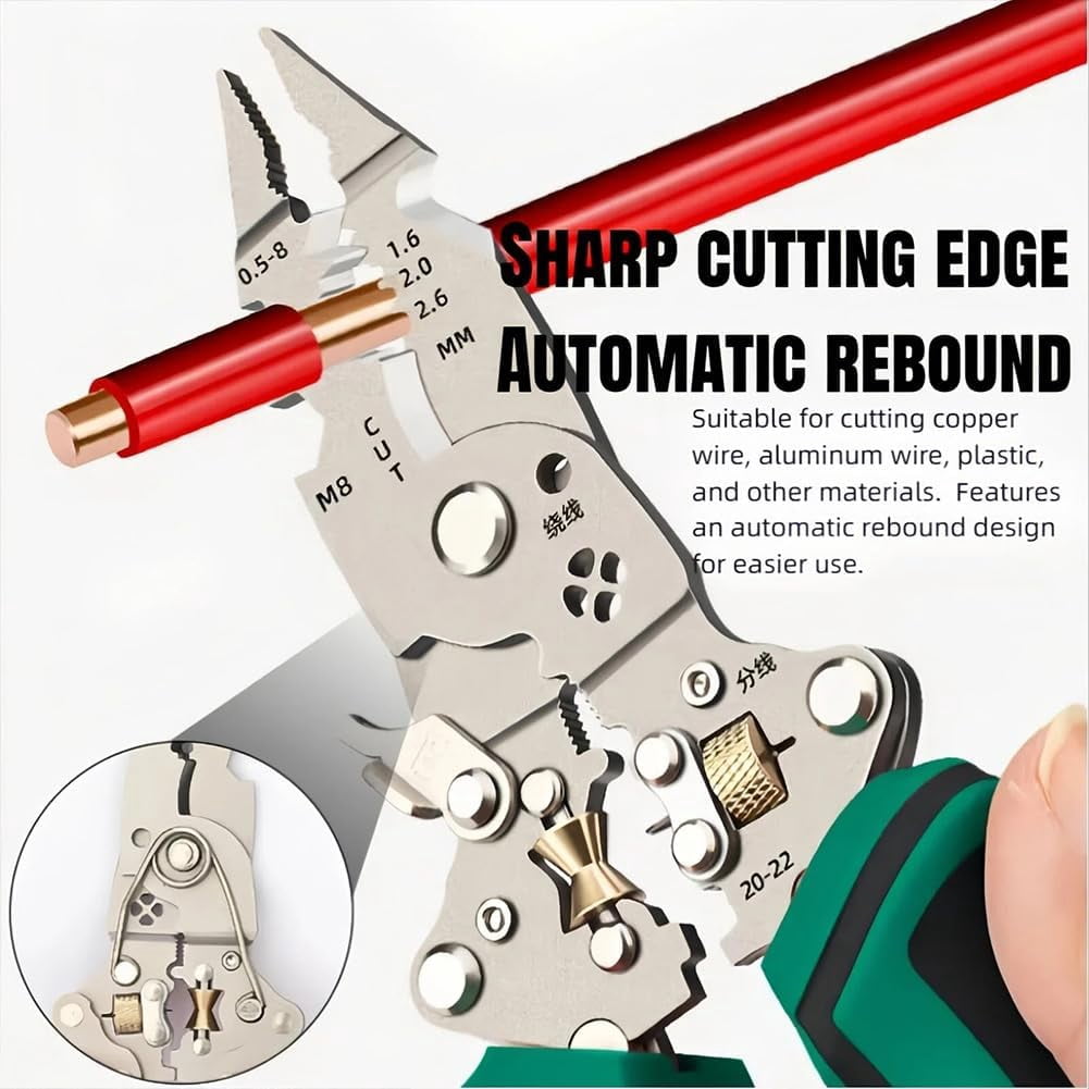 16 in 1 Wire Stripper Twister for Cutting and Pulling Wires, Cable Scissors, Voltage Tester Pliers, 12v to 250v, Foldable for Electrical Repair & DIY Household Use (Green*2)
