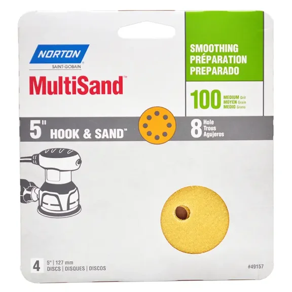 5" Norton 49157 MultiSand Hook & Loop 8-Hole Sanding Disc, P100-Grit, 4-Pack