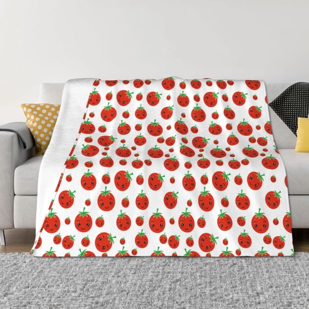 Balery Hand Drawn Tomatoes Manta de Franela con Dibujo, Lujo Ultra Suave y Cálido, Antipelusa y Resistente a las Arrugas para Cama, Sofá, Camping -60"x50"