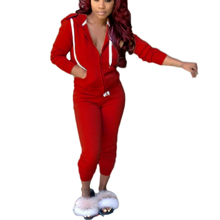 Verzamelen Openbaren cent REORIAFEE Women's Outfits Casual Loungewear Sets Gym Set Women Sets Zipper  Hood Wear Lounge Wear Suit Sport Set Tops + Pants Red XL - Walmart.com