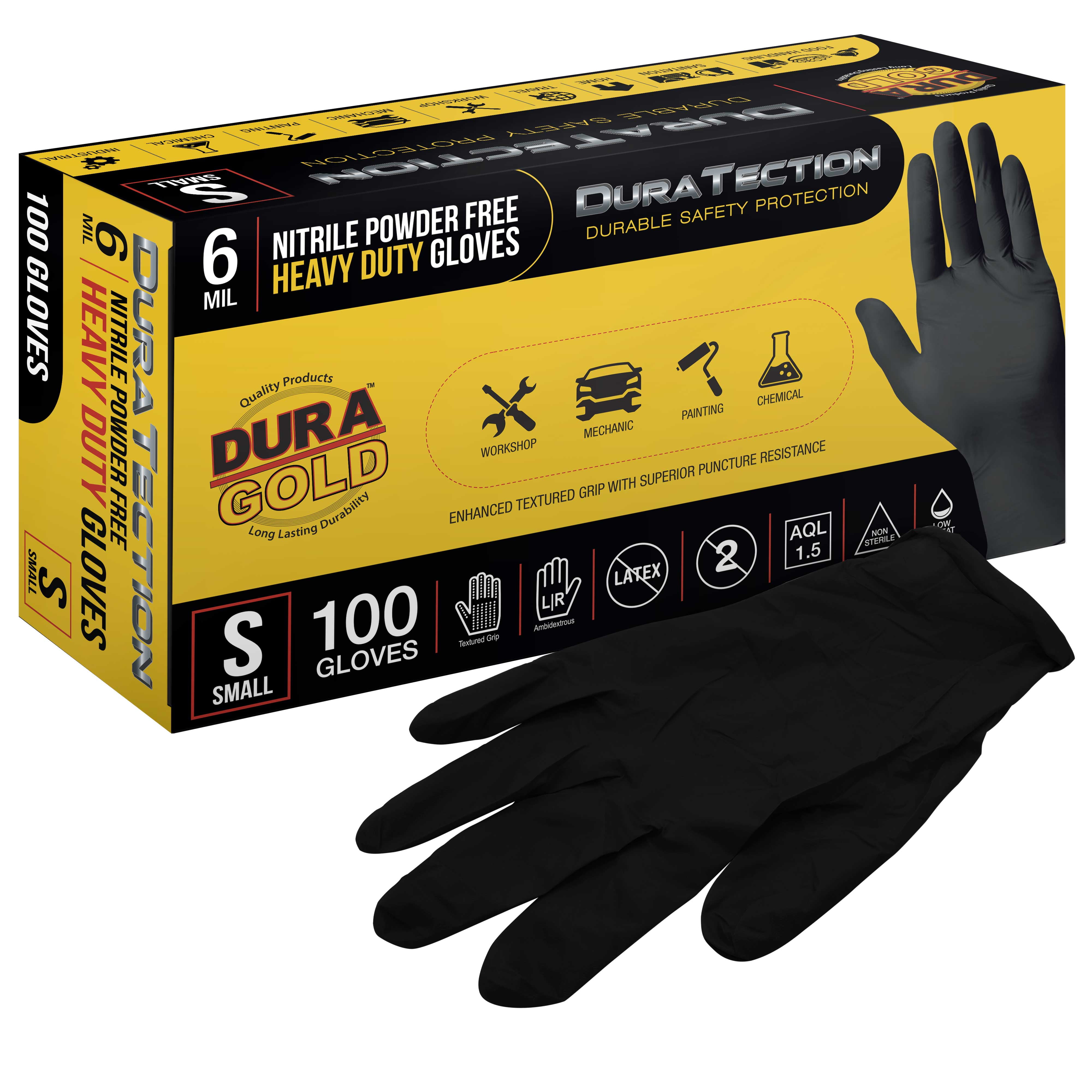 Dura-gold HD Black Nitrile Disposable Gloves, Box of 100, Size XX-Large, 6 Mil - Latex Free, Powder Free, Textured Grip, Food Safe
