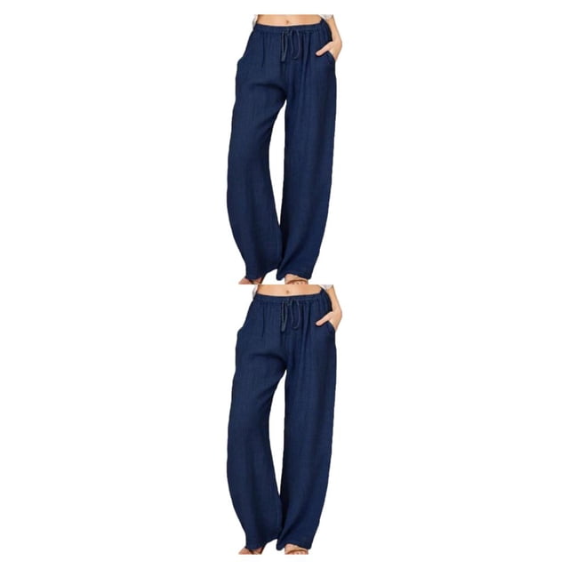 Guardurnaity Pantalones de pierna ancha para mujer, pantalones informales holgados para el tiempo libre, pantalones casuales para mujer, pantalones azul violáceo SG 2Conjunto