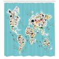 thumbnail image 3 of Wildlife Shower Curtain, Graphic World Map Continents Islands Ocean Showing Local Animal Species Concept, Fabric Bathroom Set with Hooks, 69W X 84L Inches Extra Long, Multicolor, by Ambesonne, 3 of 3