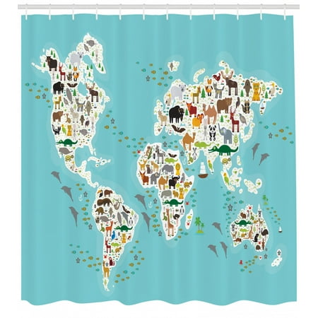 Wildlife Shower Curtain Graphic World Map Continents Islands