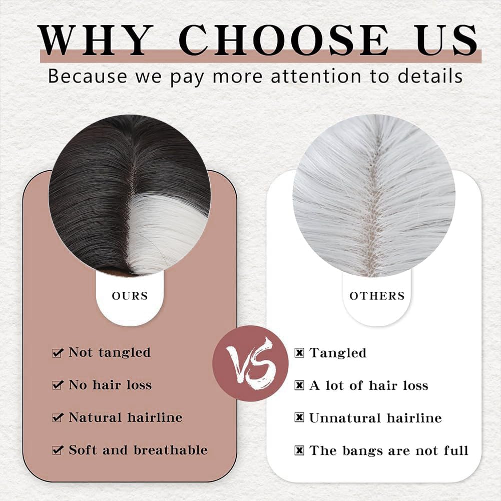 Long Wavy Black White Wigs for Women 26 Inch Middle Part Curly Wavy Wig Natural Looking Synthetic Heat Resistant Fiber Wig for Daily Party Use