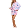 thumbnail image 2 of INSPIRE CHIC Women's Tie Dye Pajamas Long Sleeve Tops with Shorts Sleepwear Nightwear Casual Lounge Sets XL Blue Purple, 2 of 6