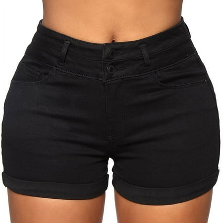 New Cotton Stretchy High Waist Jean Shorts Woman Summer 2023 Casual Sweat With Pocket Zipper White Black Cuffed Denim Shorts