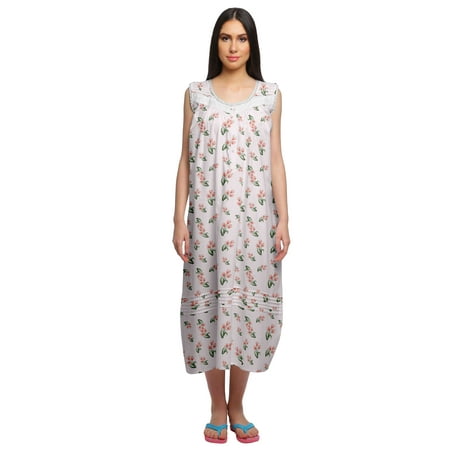 

Moomaya Womens Lace Border Sleepwear For Ladies Button Placket Nightdress