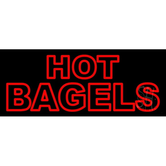 Hot Bagels Double Stroke LED Neon Sign 13 x 32 - inches, Black Square Cut Acrylic Backing, with Dimmer - Bright and Premium built indoor LED Neon Sign for restaurant window and interior decor.