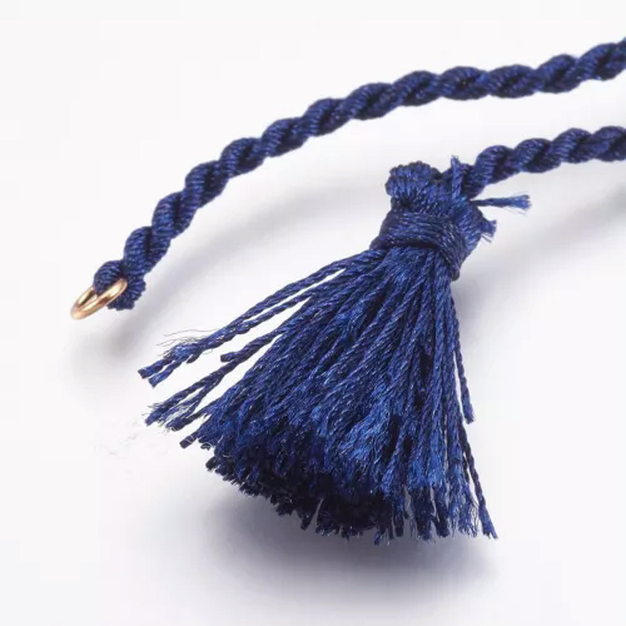 U8MO 10 Strds Twisted Polyester Cord Bracelet Blanks w/ Tassel End & Loop 11"~12.6"-Midnight Blue