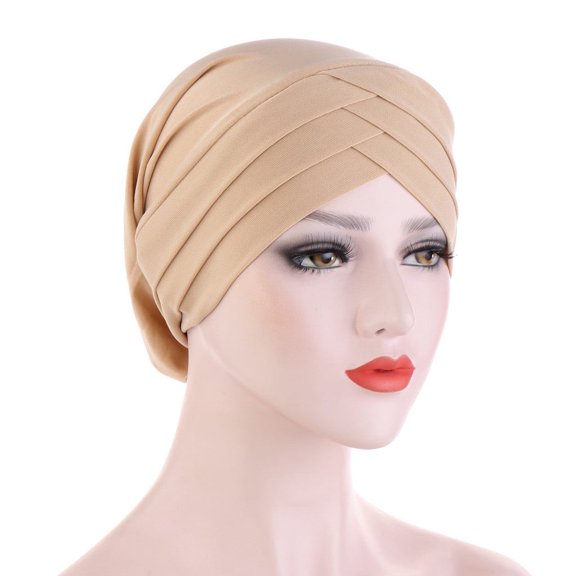 Fgnfyis Women's Winter Solid Warm Stretchy Wrap Cap Scarf Turban Hat Women Winter Hat Beige