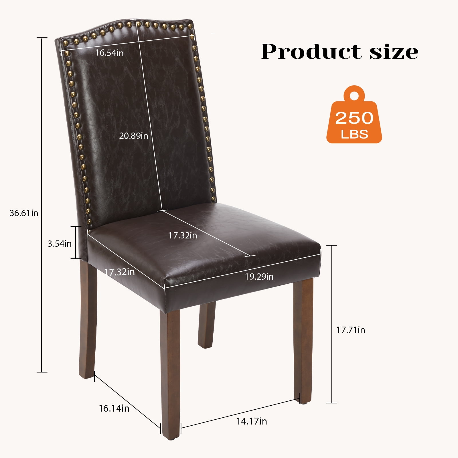 JOINSUN Set of 6 Home Dining Chairs, Parsons Back with Nailhead Trim Wood Legs, PU Leather, Brown