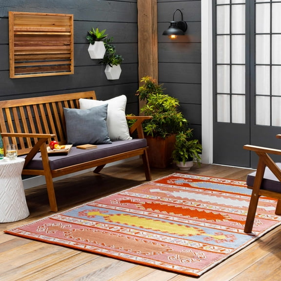 Hauteloom Gumberry Recycled Material Living Room, Bedroom Area Rug - Indoor/ - Brown, Ivory, Red - 2' x 3'