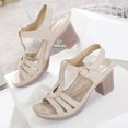 thumbnail image 4 of Fesfesfes Sandals Women Metal Buckle Stitching Sandals Thick High Heels Comfortable Oversized Sandals 7(39), 4 of 5