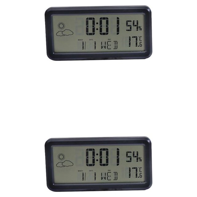 Maoww Clock Thermometer Hygrometer Smart Temperature Humidity Weather Clocks Snooze Mode Large Screen Indoor Accessories Black Black 2Set