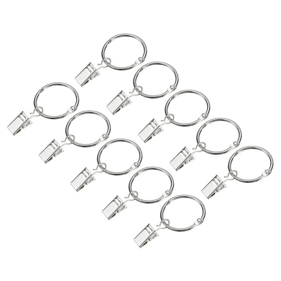 Uxcell Curtain Rings with Clips, 20pcs Drapery Curtain Clip Rings, 1 Inch Curtain Clip Rings Hooks (Silver)