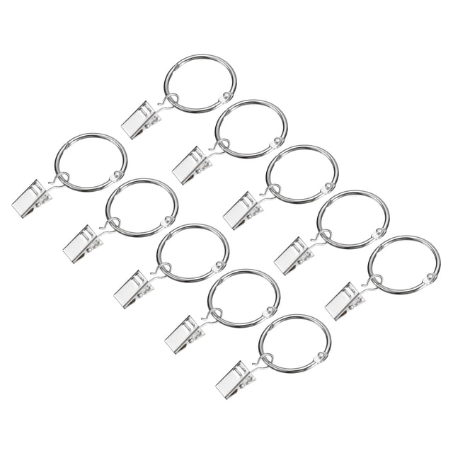 Anillos de cortina Uxcell con clips, 14 piezas de anillos de clip para cortinas, ganchos de anillos de clip para cortinas de 1 pulgada (Plata)